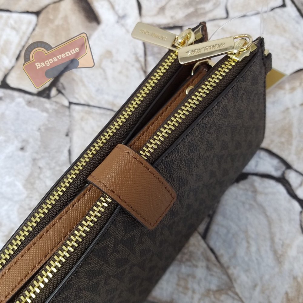 #bagsavenue new jet set travel large double zip wristlet brown michael kors - Picture 5 of 8